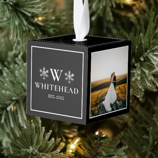 Snowflake Monogram Gehuwd Foto zwart Decoratie (Boom)