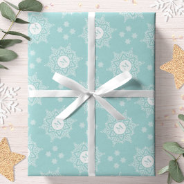 Snowflake Monogram Modern Aqua Kerstfeestdag Cadeaupapier