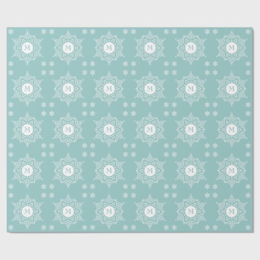 Snowflake Monogram Modern Aqua Kerstfeestdag Cadeaupapier (Vlak)