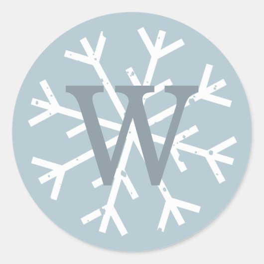 Snowflake Monogram Modern Blauw Ronde Sticker (Voorkant)