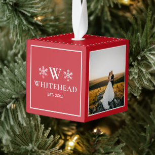 Snowflake Monogram Rustic Foto rood Decoratie