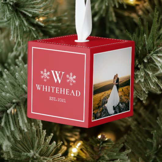 Snowflake Monogram Rustic Foto rood Decoratie (Boom)