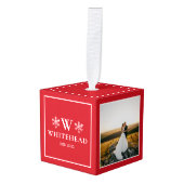 Snowflake Monogram Rustic Foto rood Decoratie (Voorkant hoekig)