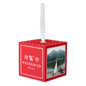 Snowflake Monogram Rustic Foto rood Decoratie (Achter hoekig)