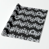 Snowflake Monogram Zwart Kerst Wrapping Papier (Uitgerold)