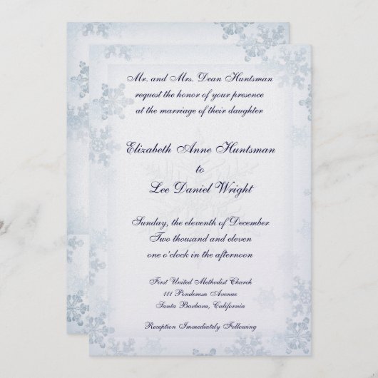 SnowFlake Monogrammed Wedding Invitation Kaart (Voorkant / Achterkant)