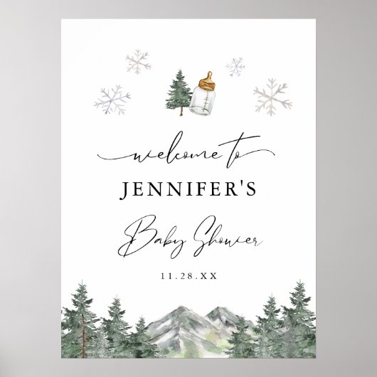 Snowflake Mountain Baby shower Welkomstbord Poster (Voorkant)