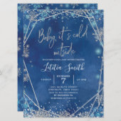 Snowflake Navy Blue en Silver Winter Baby shower Kaart (Voorkant / Achterkant)