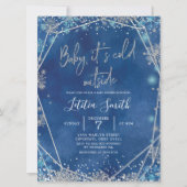 Snowflake Navy Blue en Silver Winter Baby shower Kaart (Voorkant)