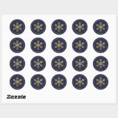 Snowflake Navy Blue Faux Gold Elegant Christmas Ronde Sticker (Vel)