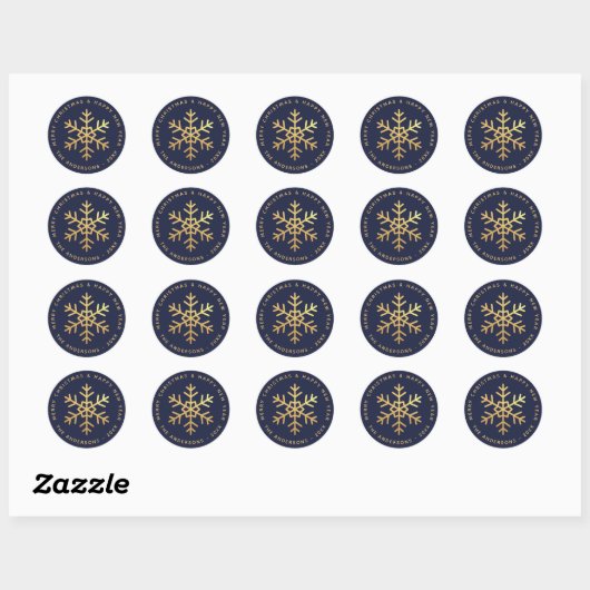 Snowflake Navy Blue Faux Gold Elegant Christmas  Ronde Sticker (Vel)