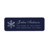 Snowflake Navy Blue Faux Silver Winter Holidays Etiket (Voorkant)