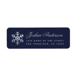 Snowflake Navy Blue Faux Silver Winter Holidays  Etiket