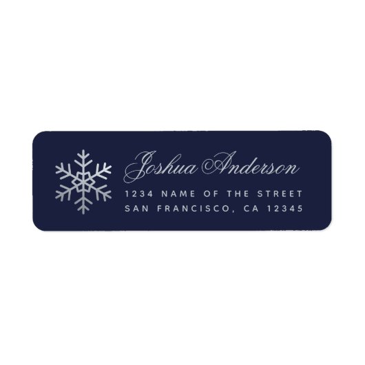 Snowflake Navy Blue Faux Silver Winter Holidays  Etiket (Voorkant)