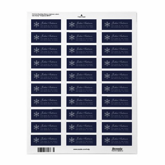 Snowflake Navy Blue Faux Silver Winter Holidays Etiket (Full Sheet)