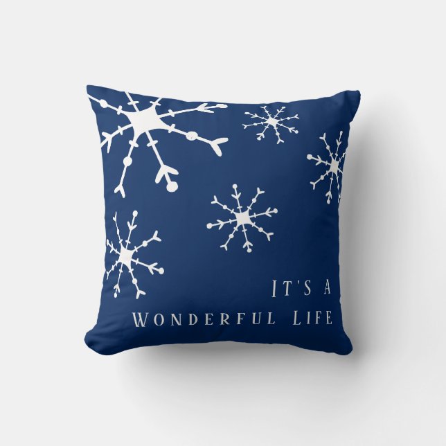 Snowflake Navy Blue Kerstmis Kussen (Voorkant)