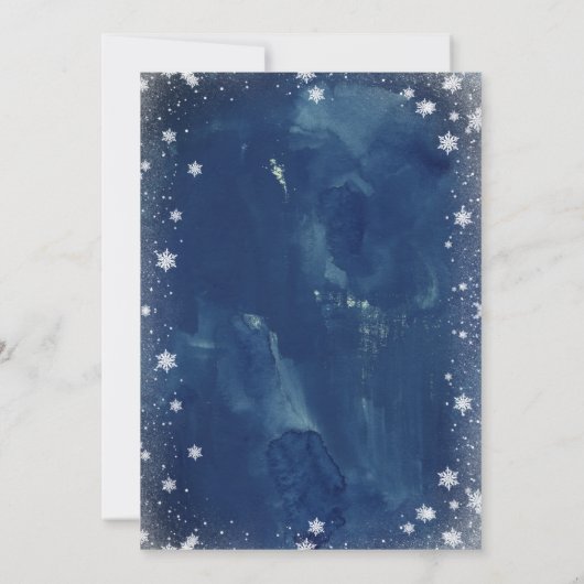Snowflake Navy Blue Waterverf Winter Weddenschap Kaart (Achterkant)