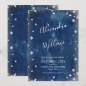 Snowflake Navy Blue Waterverf Winter Weddenschap Kaart (Voorkant / Achterkant)