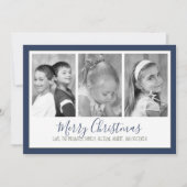Snowflake Navy kerstfotokaart Multi-Photo Feestdagenkaart (Voorkant)