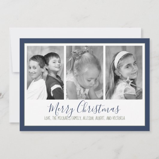 Snowflake Navy kerstfotokaart Multi-Photo Feestdagenkaart (Voorkant)