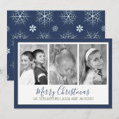 Snowflake Navy kerstfotokaart Multi-Photo Feestdagenkaart