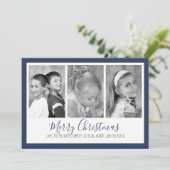 Snowflake Navy kerstfotokaart Multi-Photo Feestdagenkaart (Staand voorkant)