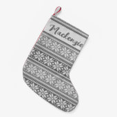 Snowflake Nordic Gray Sweater Pattern Persoonlijk Kleine Kerstsok (Voorkant (Hangend))