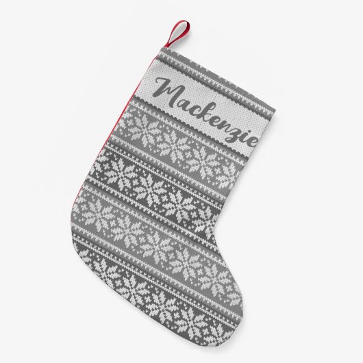 Snowflake Nordic Gray Sweater Pattern Persoonlijk Kleine Kerstsok (Voorkant (Hangend))