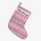 Snowflake Nordic Pink Sweater Pattern Persoonlijk Kleine Kerstsok (Voorkant (Hangend))