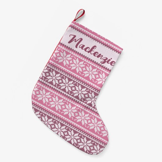 Snowflake Nordic Pink Sweater Pattern Persoonlijk Kleine Kerstsok (Voorkant (Hangend))