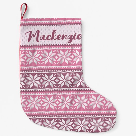 Snowflake Nordic Pink Sweater Pattern Persoonlijk Kleine Kerstsok (Voorkant)