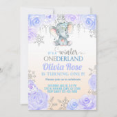 Snowflake olifant meisje 1 verjaardag uitnodiging. kaart (Voorkant)