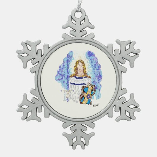 Snowflake omhuld versiering: Archangel Micheal Tin Sneeuwvlok Ornament (Voorkant)