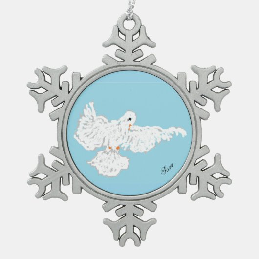 Snowflake omhuld versiering: witte dove tin sneeuwvlok ornament (Voorkant)