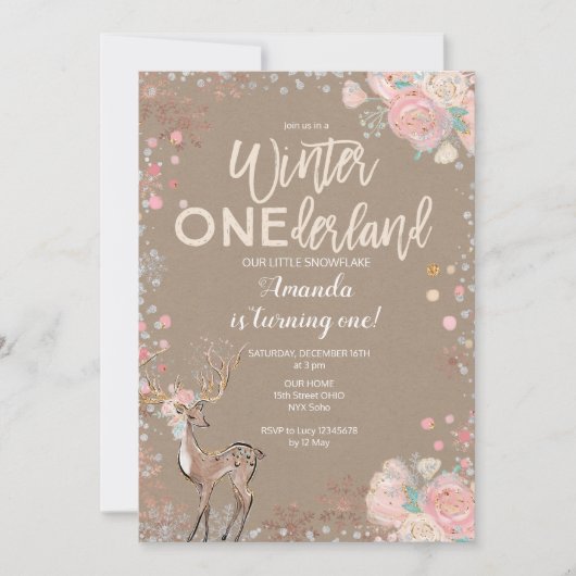 Snowflake ONEderland 1e verjaardag uitnodiging her (Voorkant)