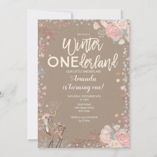 Snowflake ONEderland 1e verjaardag uitnodiging her (Voorkant)