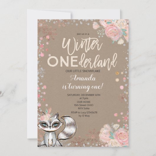 Snowflake ONEderland 1st Birthday Uitnodiging (Voorkant)