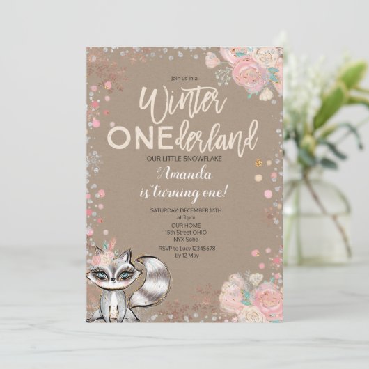Snowflake ONEderland 1st Birthday Uitnodiging (Staand voorkant)