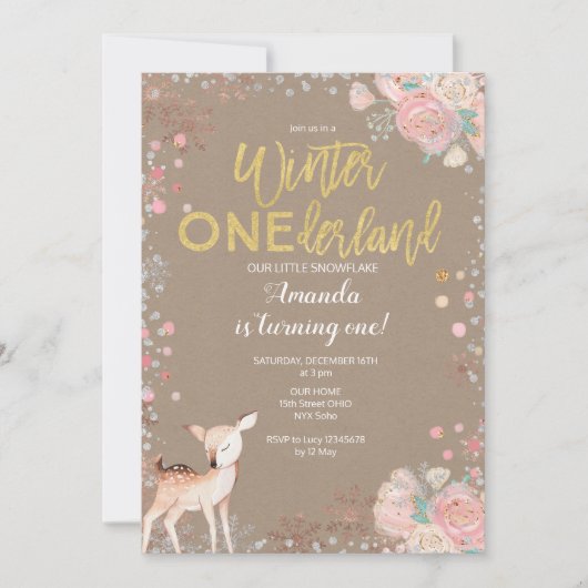 Snowflake ONEderland 1st Birthday Uitnodigingskraf Kaart (Voorkant)