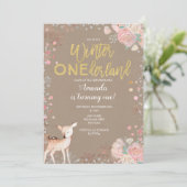 Snowflake ONEderland 1st Birthday Uitnodigingskraf Kaart (Staand voorkant)