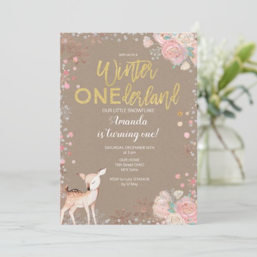 Snowflake ONEderland 1st Birthday Uitnodigingskraf Kaart (Staand voorkant)