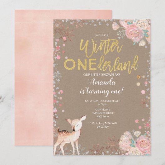 Snowflake ONEderland 1st Birthday Uitnodigingskraf Kaart (Voorkant / Achterkant)