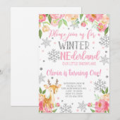 Snowflake Onederland meisje verjaardagsuitnodiging Kaart (Voorkant / Achterkant)