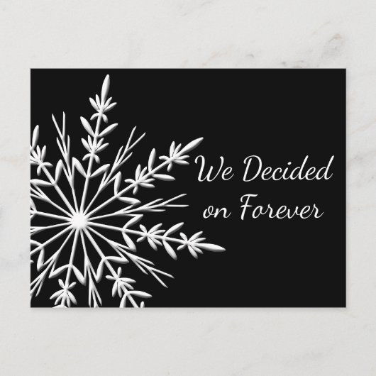 Snowflake op Black Winter Wedding Save the Date Aankondigingskaart (Voorkant)