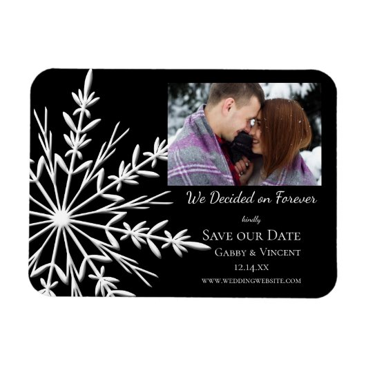 Snowflake op Black Winter Wedding Save the Date Magneet (Horizontaal)