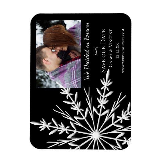 Snowflake op Black Winter Wedding Save the Date Magneet (Verticaal)