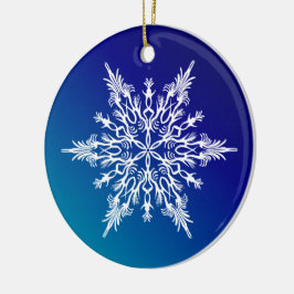Snowflake op blauw keramisch ornament