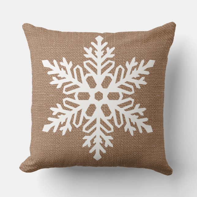 Snowflake op Burlap Country Style Kerstmis Buitenkussen (Voorkant)