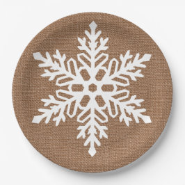 Snowflake op Burlap Country Style Kerstmis Papieren Bordje