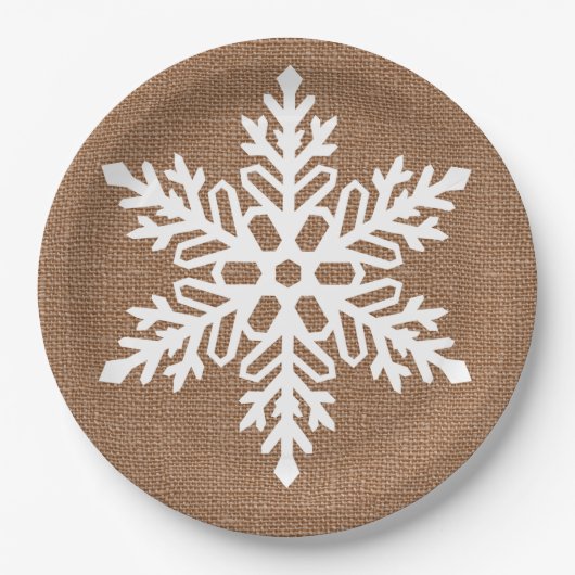 Snowflake op Burlap Country Style Kerstmis Papieren Bordje (Voorkant)